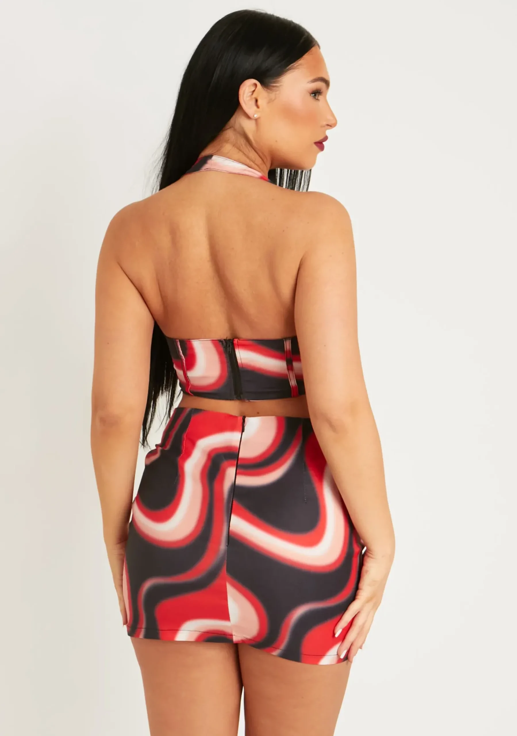 Reyna Red Printed Bengaline Pointed Hem Crop Top^Missy Empire Clearance