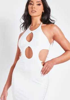 New Rhianna White Cut Out Chain Maxi Dress Women Dresses
