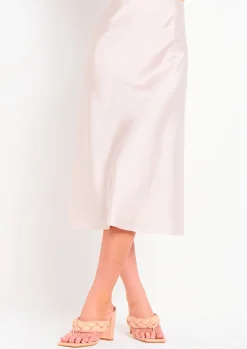 Rina Beige Satin Midi Skirt^Missy Empire Best