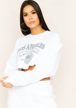 Hot Rita White Los Angeles Slogan Graphic Oversized Sweatshirt Women Loungewear