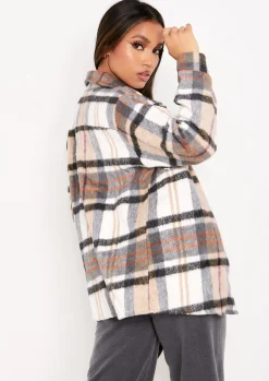 Rita Beige Oversized Checked Shacket^Missy Empire Clearance