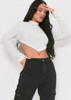 Roderiga White Ribbed High Neck Tie Back Crop Top^Missy Empire Online