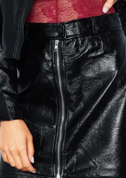 Ronja Black Vinyl Zip Front Mini Skirt^Missy Empire Shop