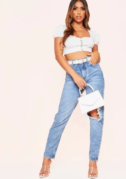 Rose Denim Wash Ripped Straight Leg Jeans^Missy Empire Hot