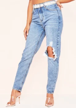 Rose Denim Wash Ripped Straight Leg Jeans^Missy Empire Hot