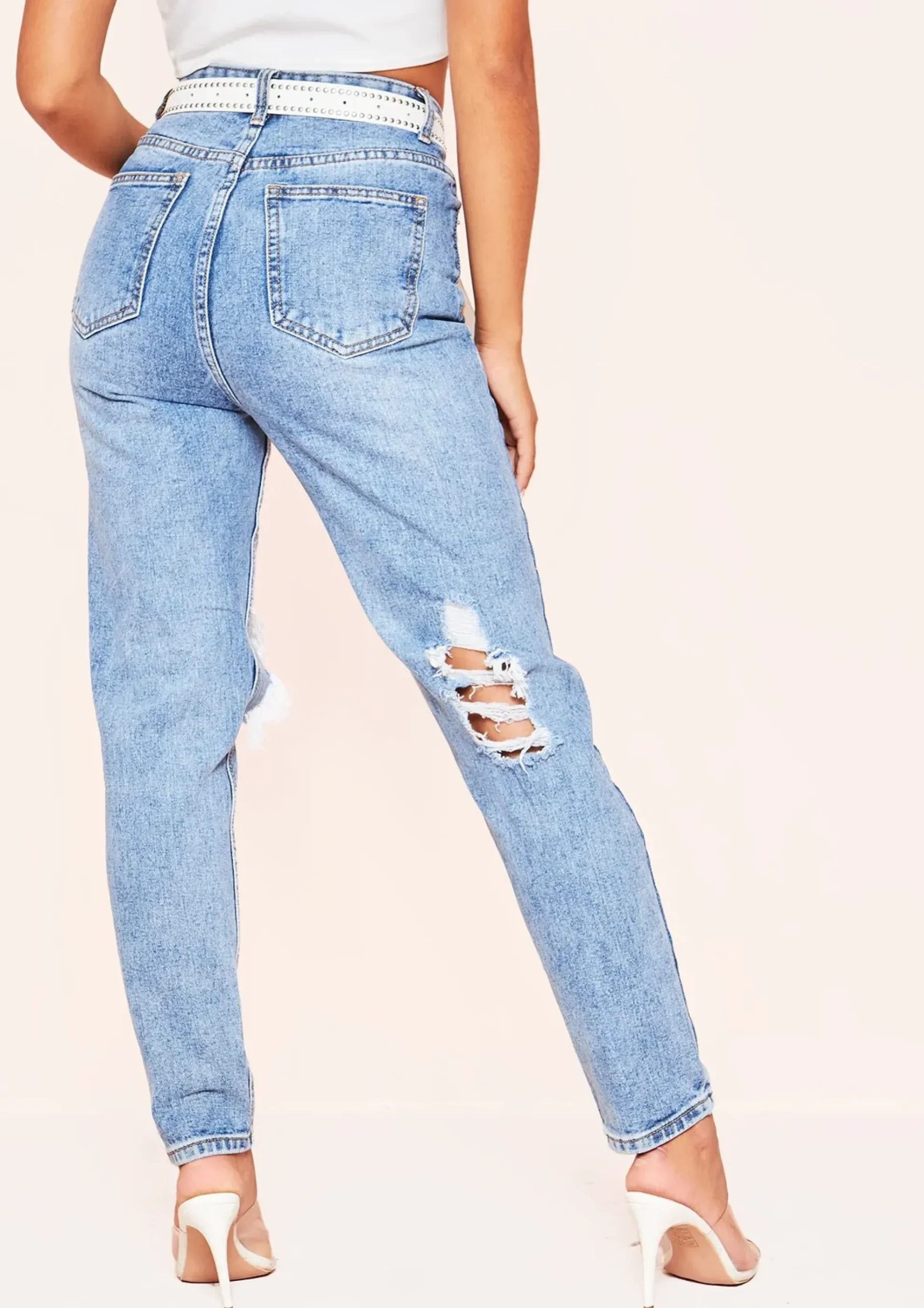 Rose Denim Wash Ripped Straight Leg Jeans^Missy Empire Hot