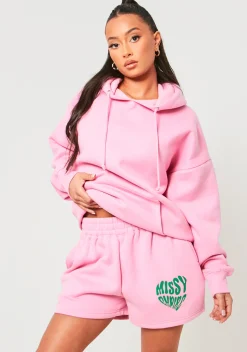 Best Roux Pink Heart Print Shorts Women Tracksuits