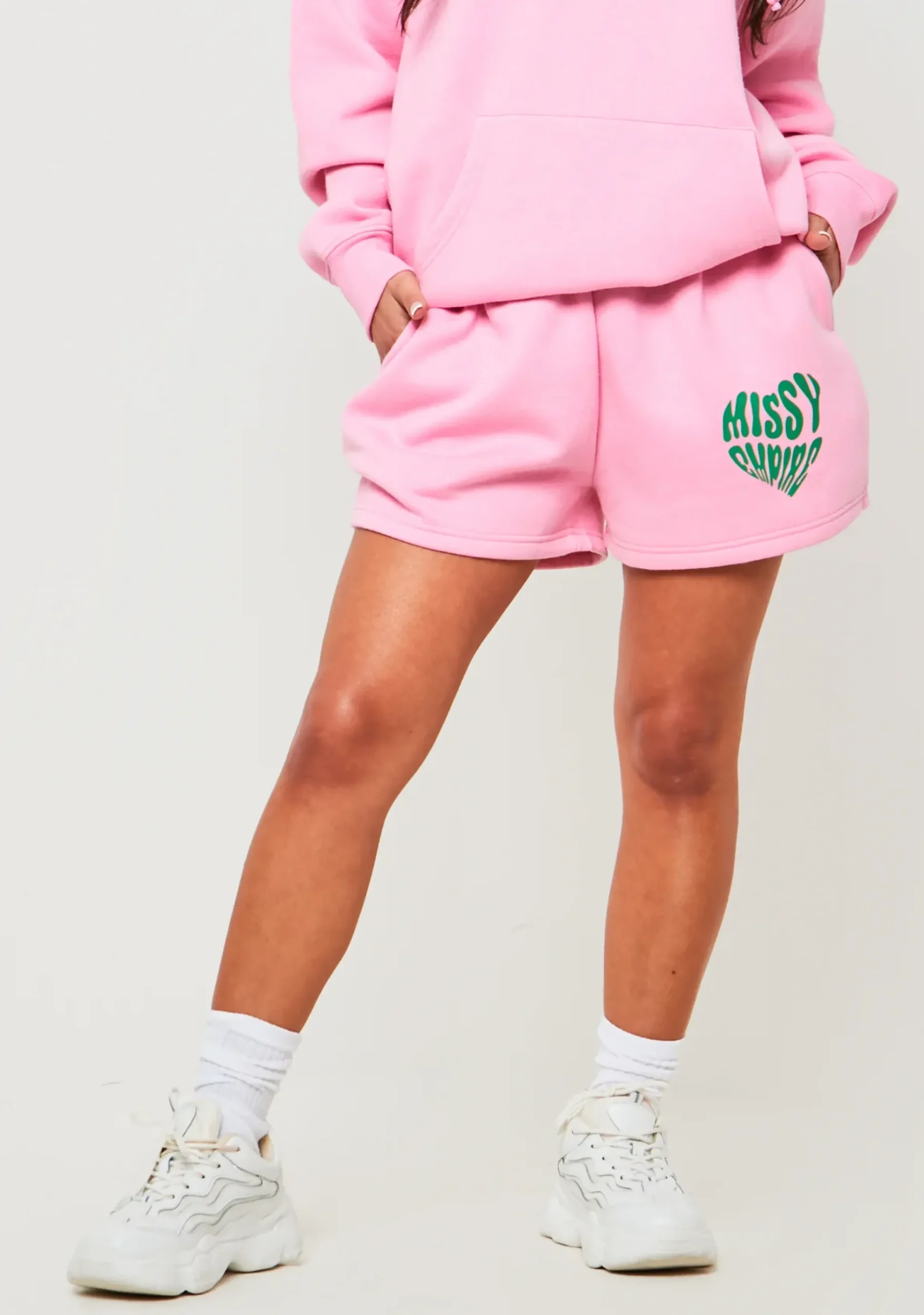 Best Roux Pink Heart Print Shorts Women Tracksuits