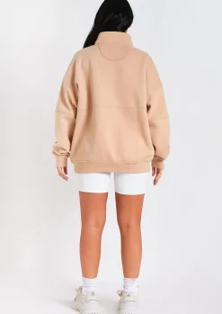 Roxy Beige Premium Ribbed Panelled Half Zip Sweatshirt^Missy Empire Hot