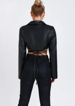 Cheap Ruby Black Lace Up High Waisted Trousers Women Trousers