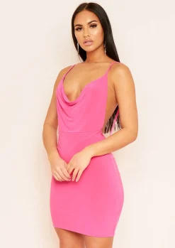 Cheap Ruby Hot Pink Cowl Neck Slinky Mini Dress Women Dresses