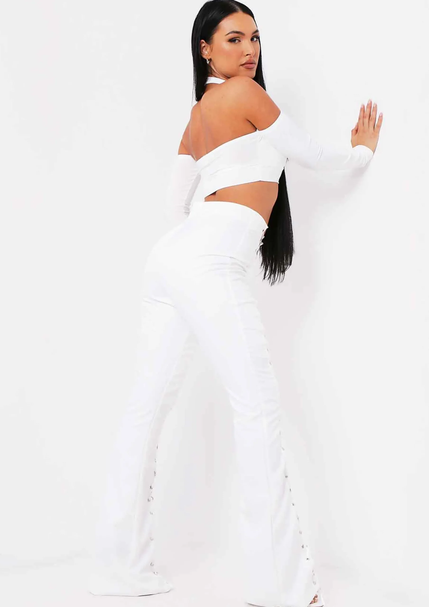 Sale Ruby Ivory Lace Up High Waisted Trousers Women Trousers