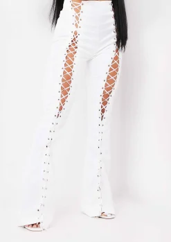 Sale Ruby Ivory Lace Up High Waisted Trousers Women Trousers