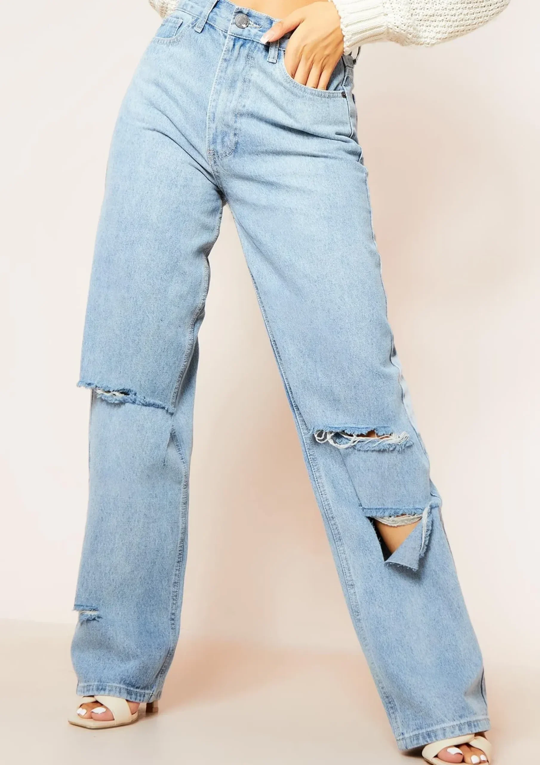 Rylee Denim Ripped Knee Straight Leg Jeans^Missy Empire Clearance