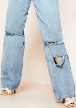 Rylee Denim Ripped Knee Straight Leg Jeans^Missy Empire Clearance