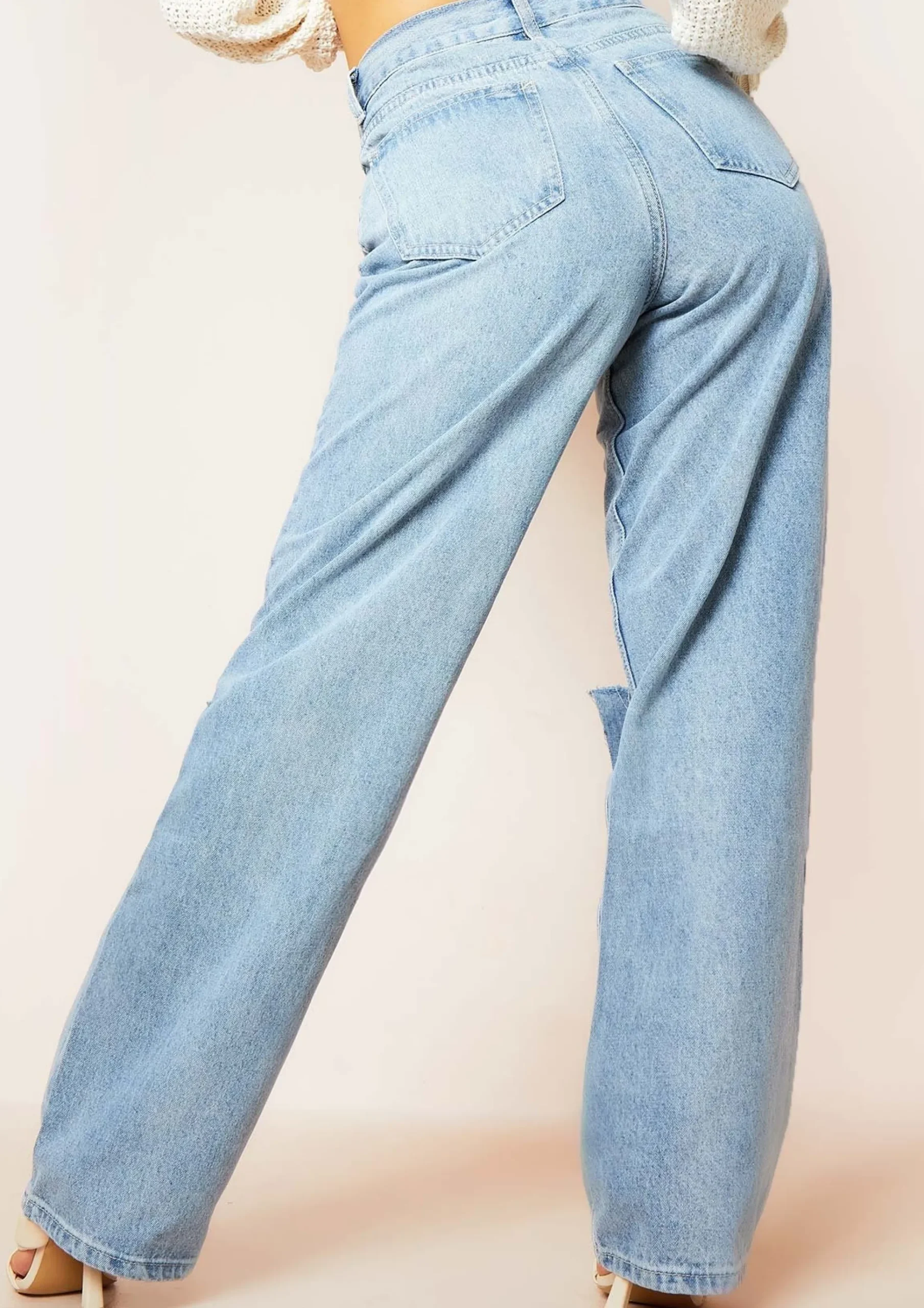 Rylee Denim Ripped Knee Straight Leg Jeans^Missy Empire Clearance