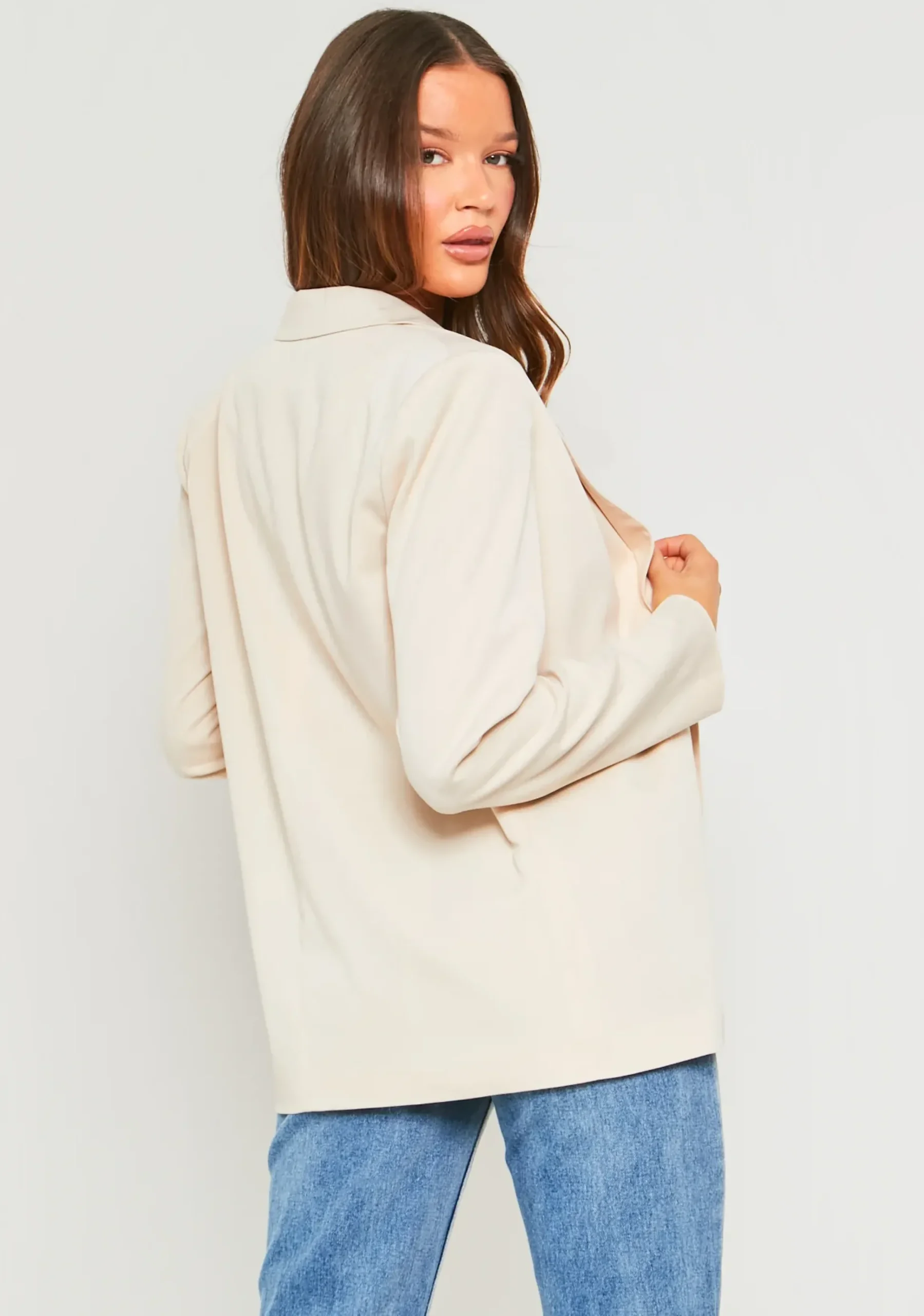 Sabrina Beige Tailored Oversized Blazer^Missy Empire Store