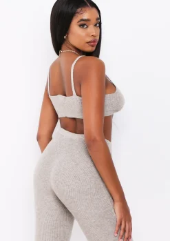 Saffron Oat Knitted Rib Plunge Bralet^Missy Empire Cheap