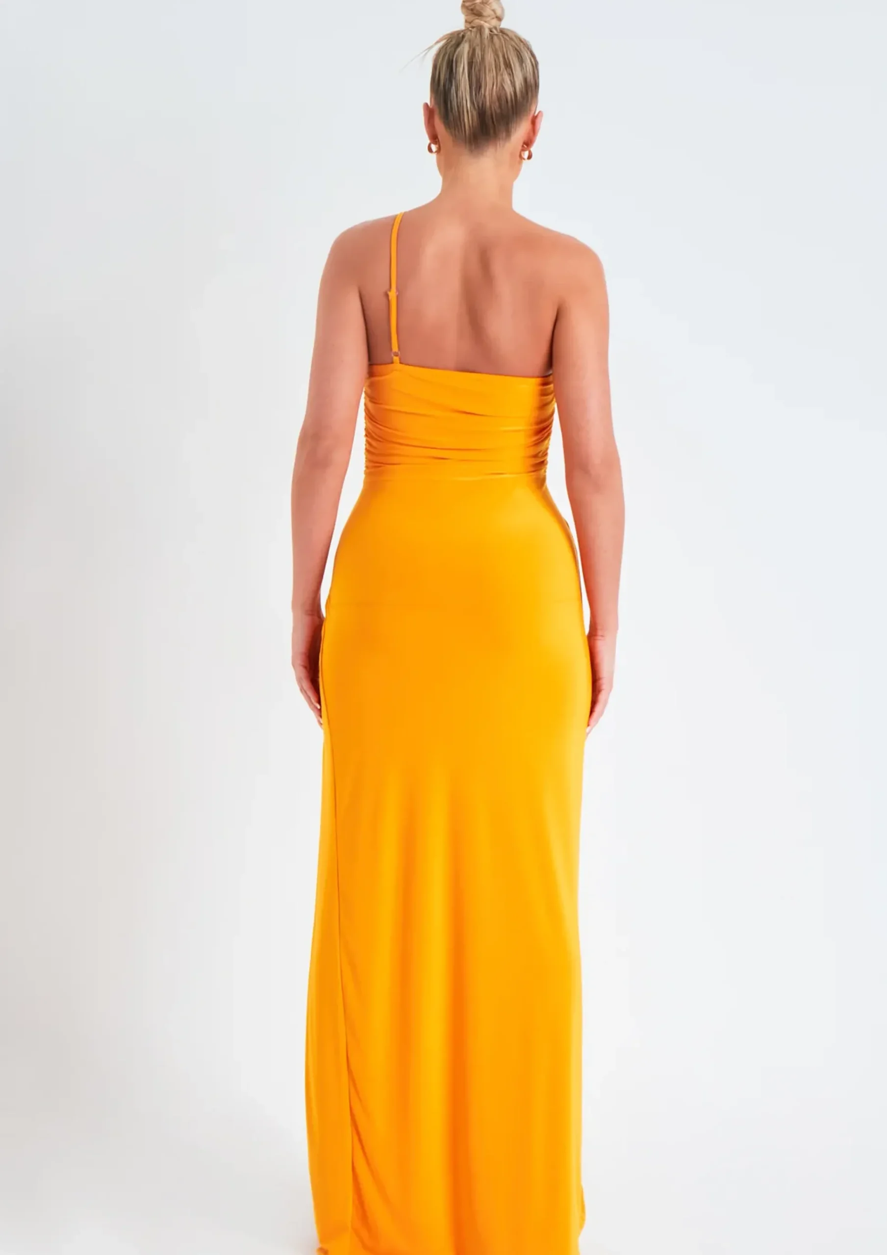 New Saffy Orange Asymmetric Strap Maxi Dress With Split Women Dresses