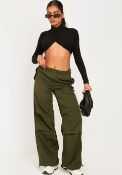 Best Sale Samantha Khaki Toggle Low Waist Parachute Cargo Pants Women Trousers