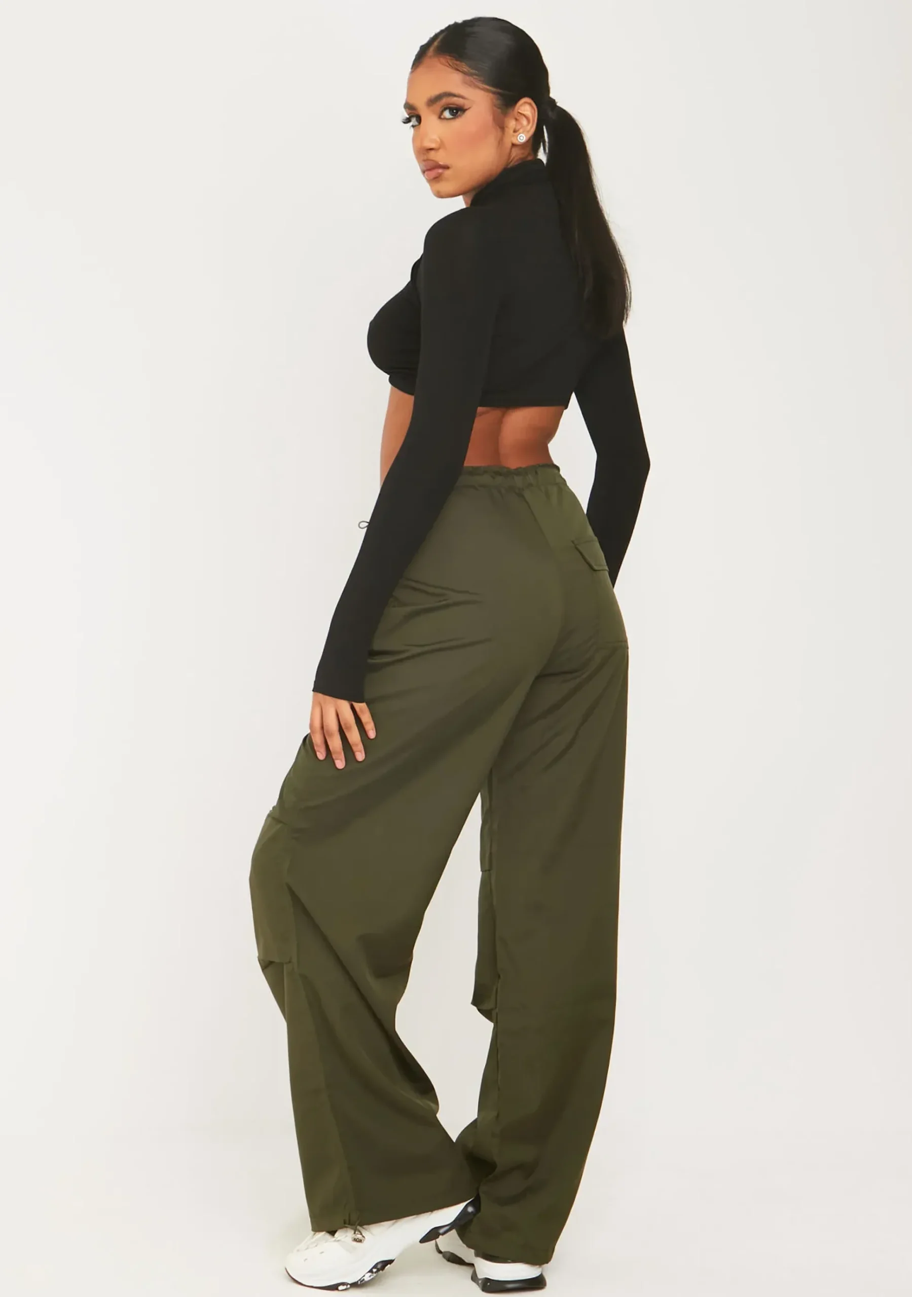 Best Sale Samantha Khaki Toggle Low Waist Parachute Cargo Pants Women Trousers