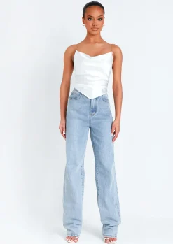 Samiyah White Chain Strap Tie Back Cowl Satin Top^Missy Empire Outlet