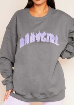 Sancia Charcoal Babygirl Slogan Oversized Sweatshirt^Missy Empire New