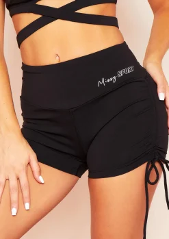 Discount Sandra Black Missy Sport Ruched Side Gym Shorts Women Shorts