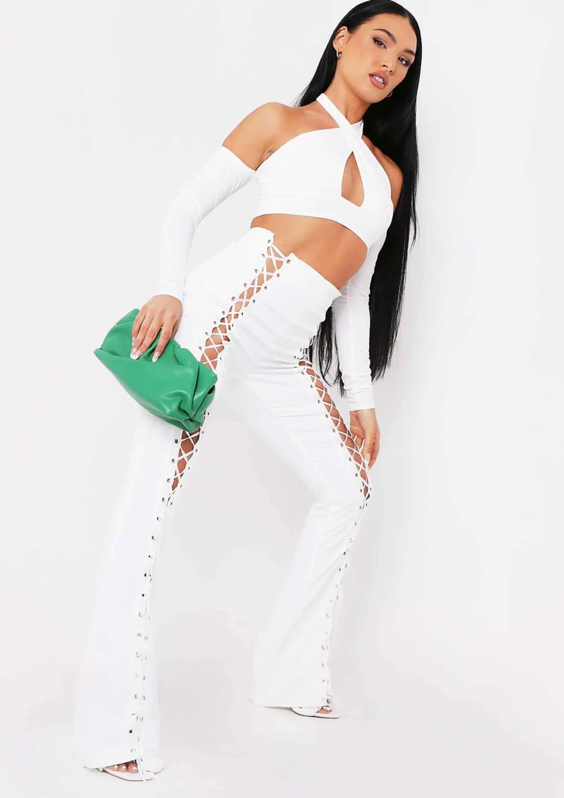 Saoirse Ivory Cross Halterneck Top With Sleeves^Missy Empire Discount