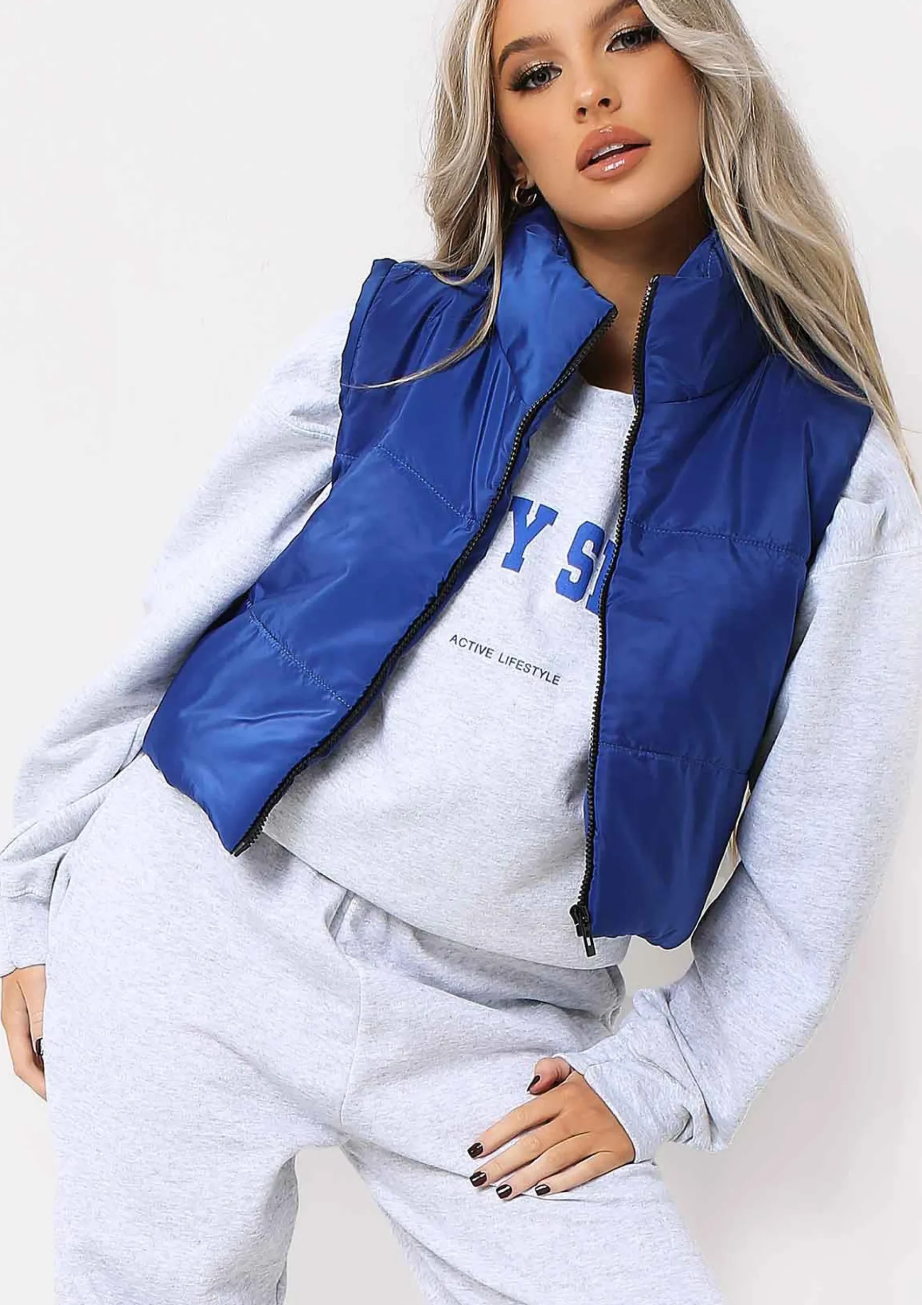 Sapphire Cobalt Blue Cropped Puffer Gilet^Missy Empire New