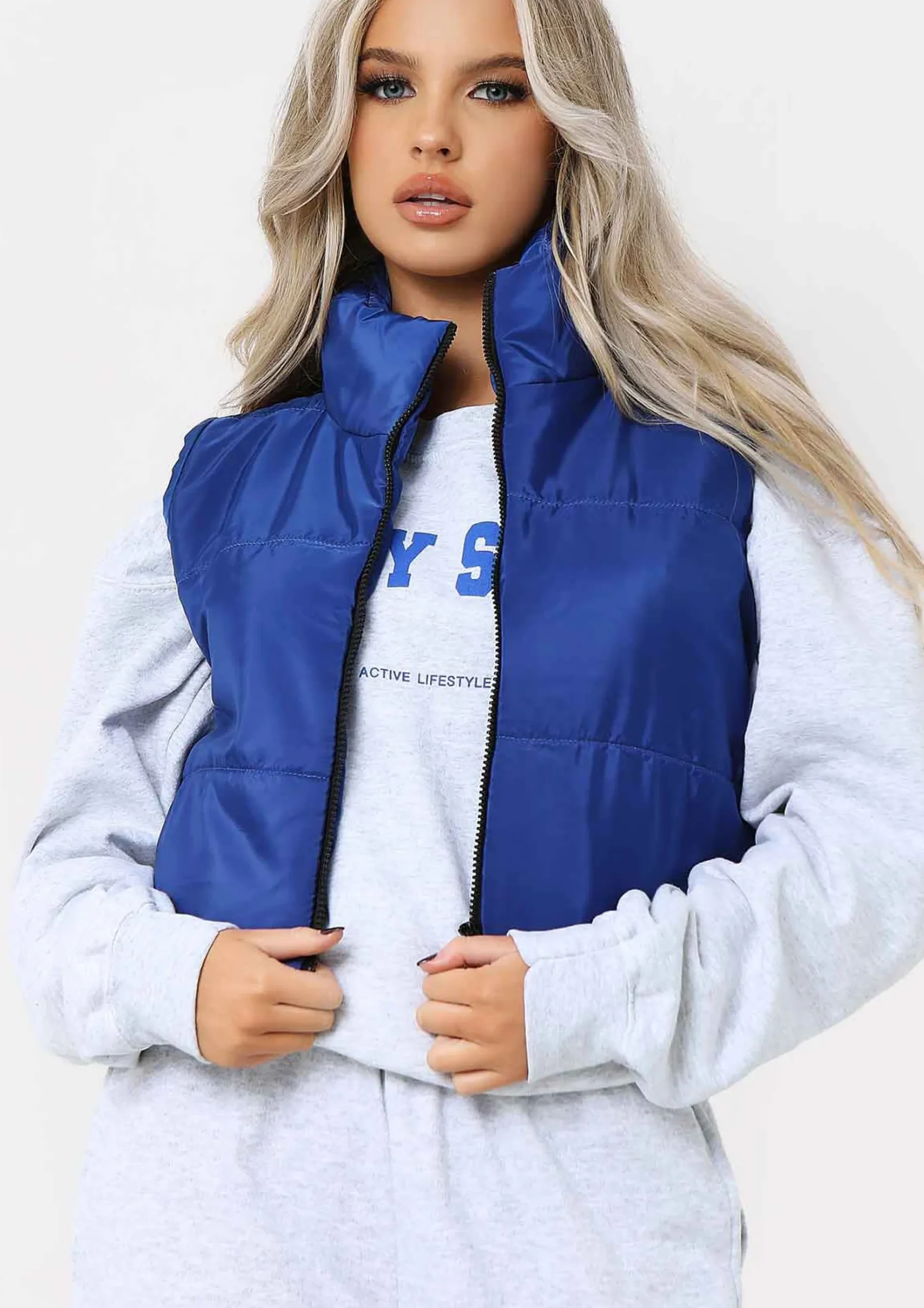 Sapphire Cobalt Blue Cropped Puffer Gilet^Missy Empire New