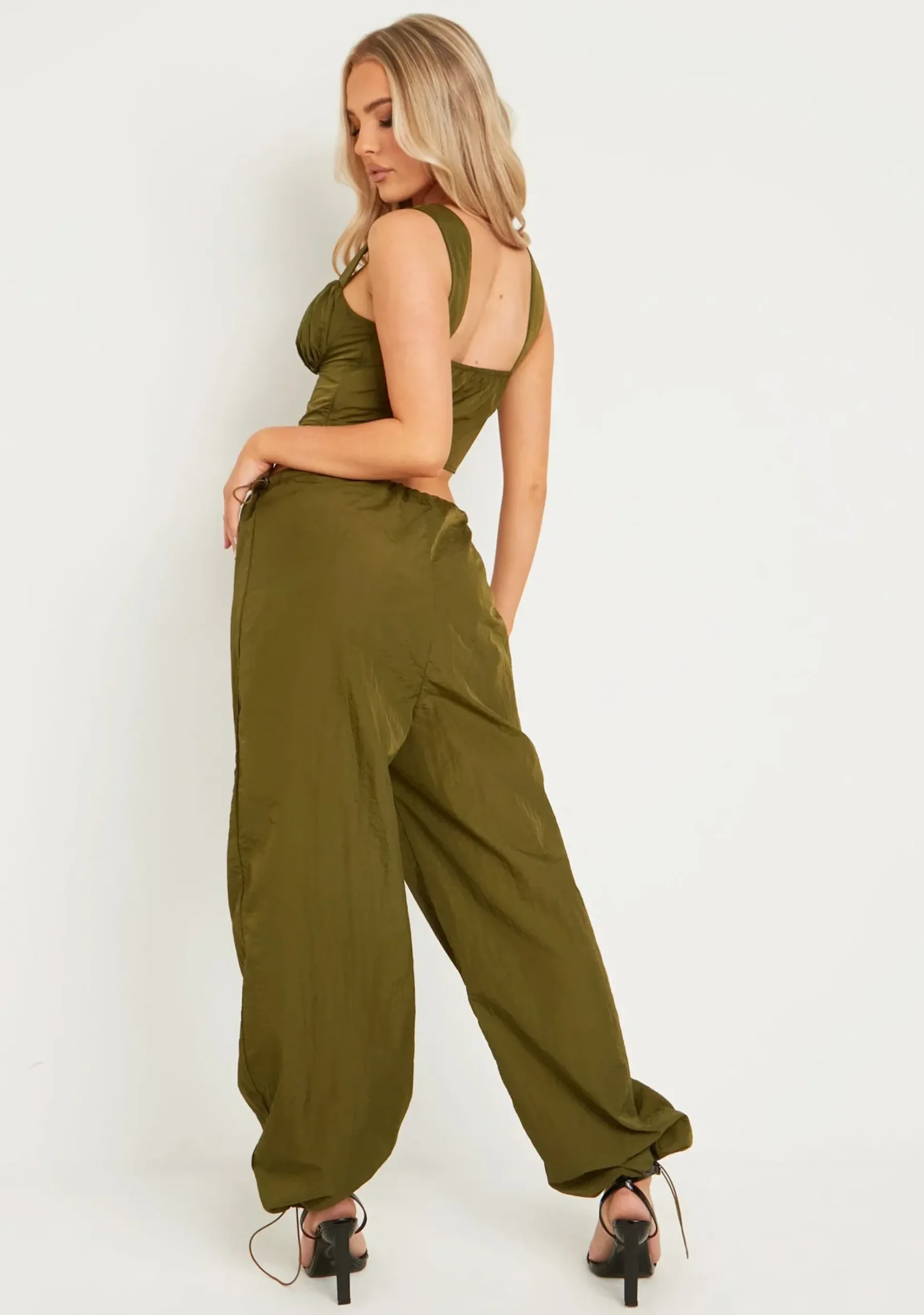 Sale Sara Khaki Ruched Cargo Trousers With Toggle Women Trousers