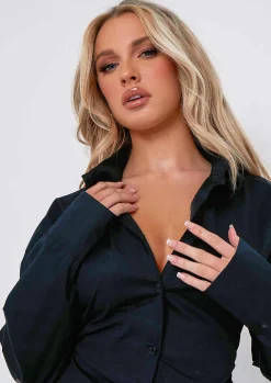 Sara Black Ruched Side Shirt^Missy Empire Best Sale