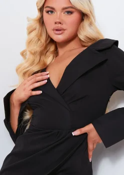 Shop Sarai Black Plunge Wrap Around Blazer Dress Women Dresses