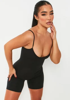 Fashion Sariah Black Ribbed Seamless Strappy Unitard Women Seamless & Shapewear