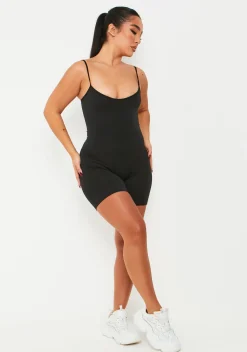 Fashion Sariah Black Ribbed Seamless Strappy Unitard Women Seamless & Shapewear