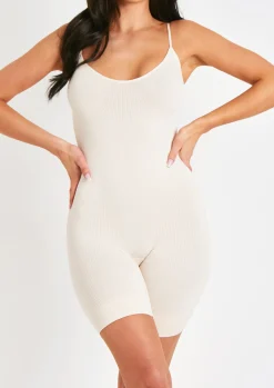 Flash Sale Sariah Cream Ribbed Seamless Strappy Unitard Women Seamless & Shapewear