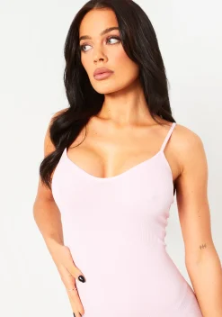 Cheap Sariah Pink Ribbed Seamless Strappy Unitard Women Seamless & Shapewear