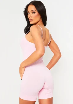 Cheap Sariah Pink Ribbed Seamless Strappy Unitard Women Seamless & Shapewear