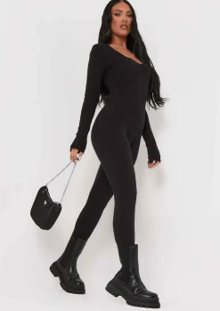 Online Savannah Black Knitted Long Sleeve Jumpsuit Women Loungewear