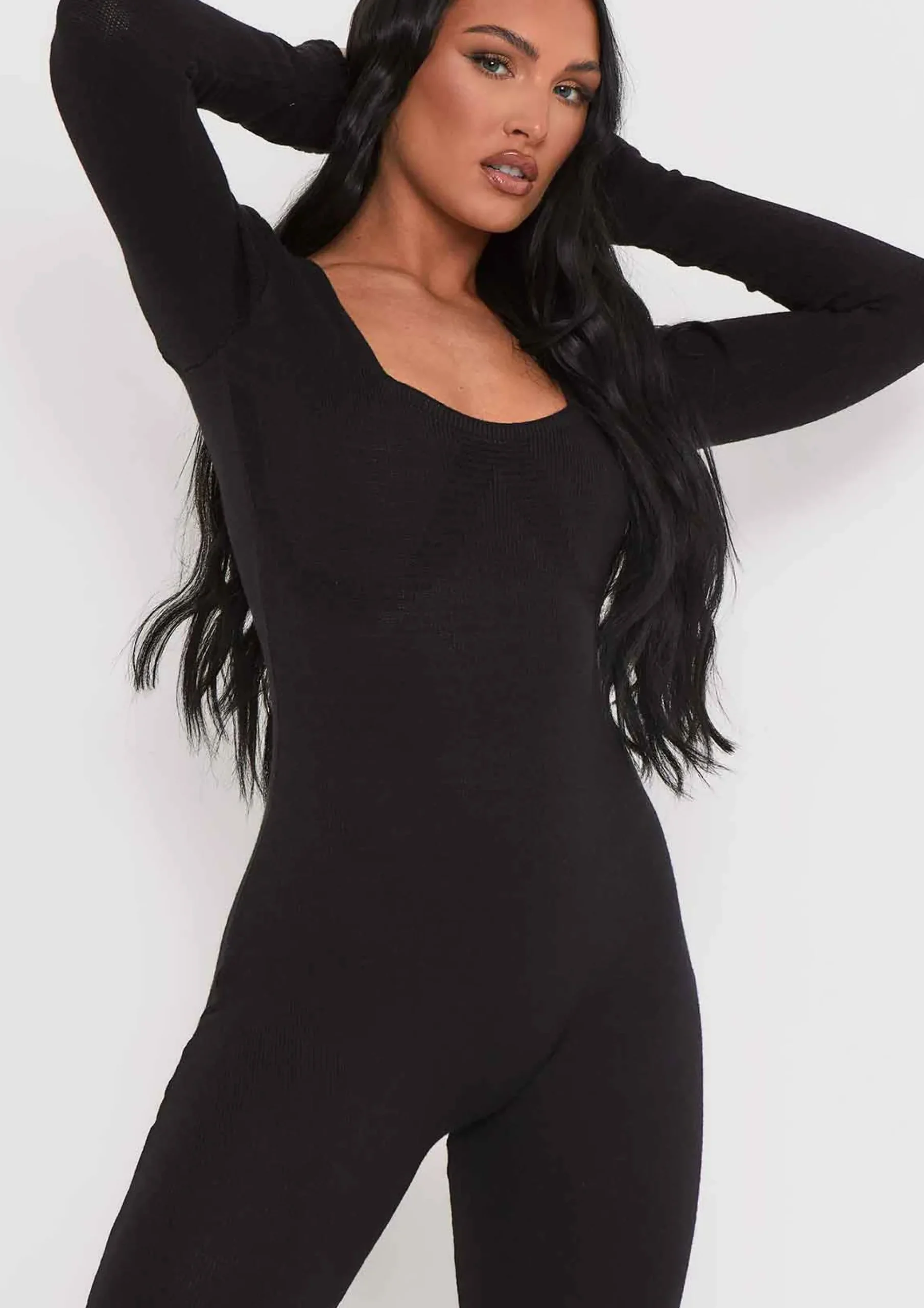 Online Savannah Black Knitted Long Sleeve Jumpsuit Women Loungewear