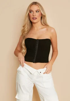 Scarlett Black Eyelet Panel Corset Top^Missy Empire Cheap