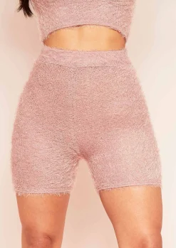 Best Seena Rose Fluffy Knit High Waist Shorts Women Shorts