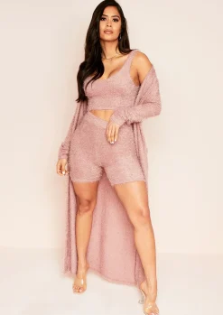 Best Seena Rose Fluffy Knit High Waist Shorts Women Shorts