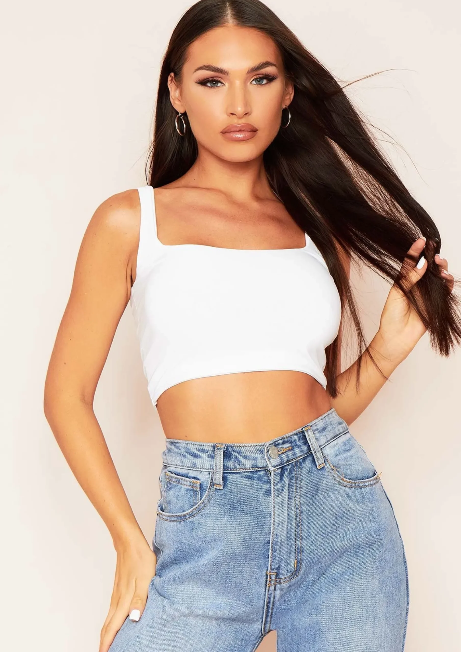 Selena White Square Neck Crop Top^Missy Empire Clearance
