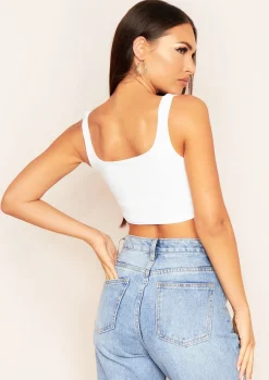 Selena White Square Neck Crop Top^Missy Empire Clearance