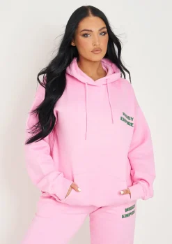 Cheap Serena Baby Pink Printed Oversized Hoodie Women Tracksuits