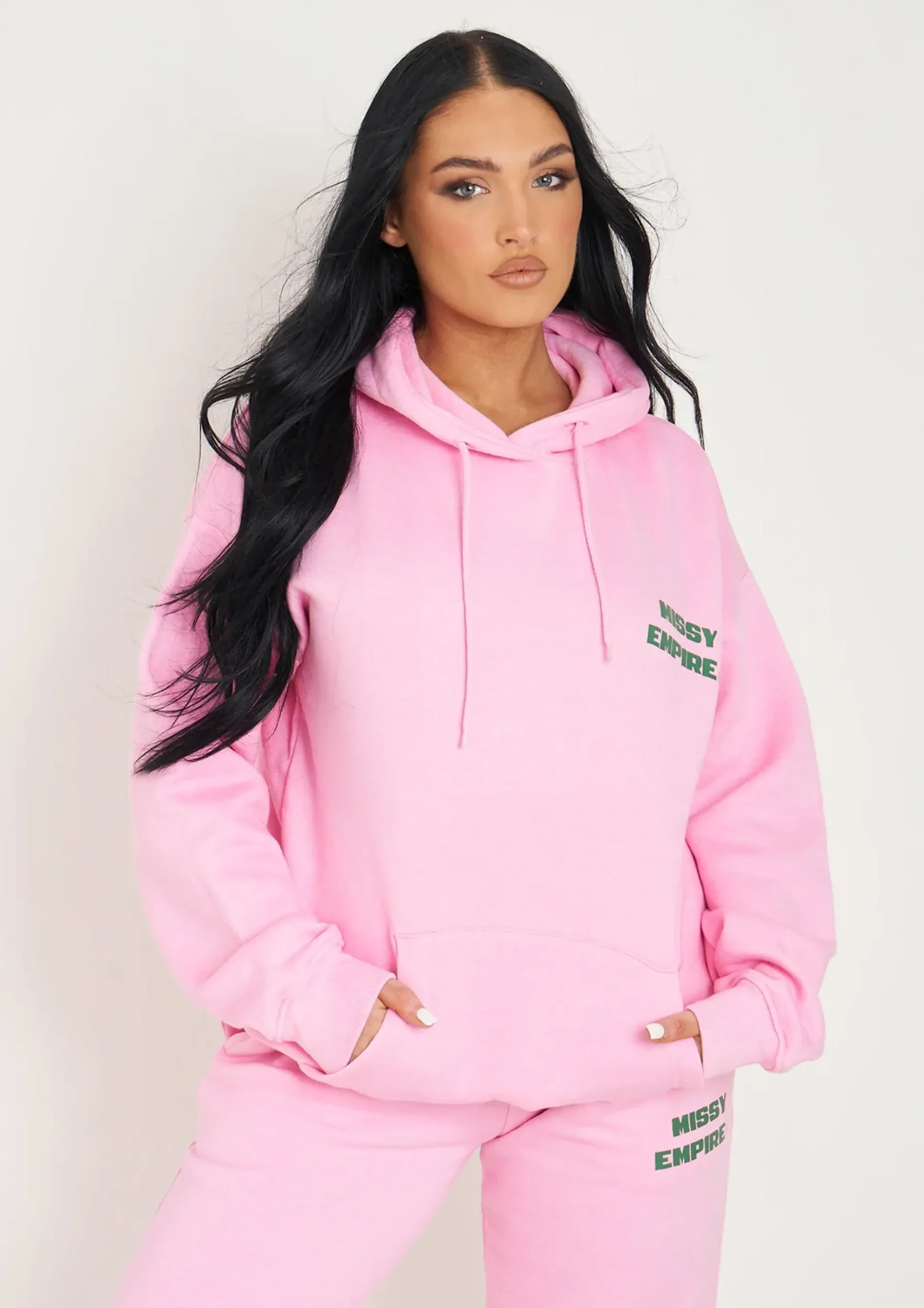 Cheap Serena Baby Pink Printed Oversized Hoodie Women Tracksuits