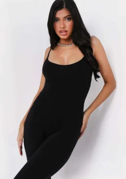 Cheap Serena Black Knitted Strappy Jumpsuit Women Loungewear