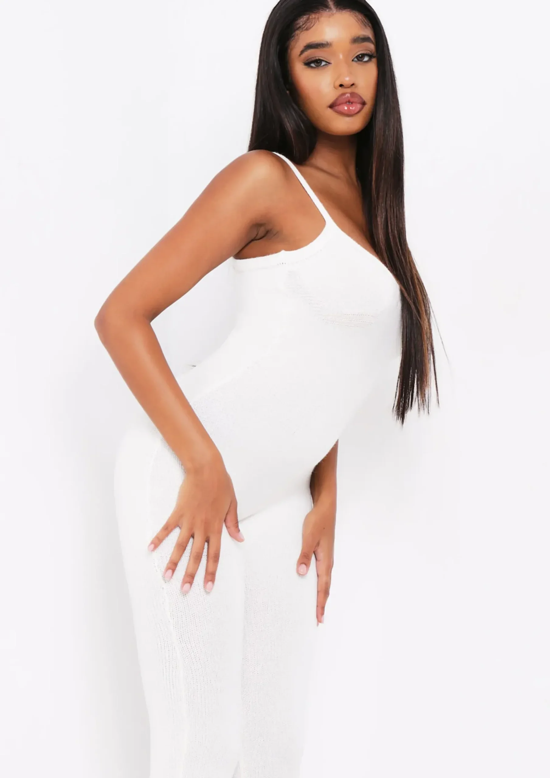 Hot Serena Cream Knitted Strappy Jumpsuit Women Jumpsuits & Playsuits